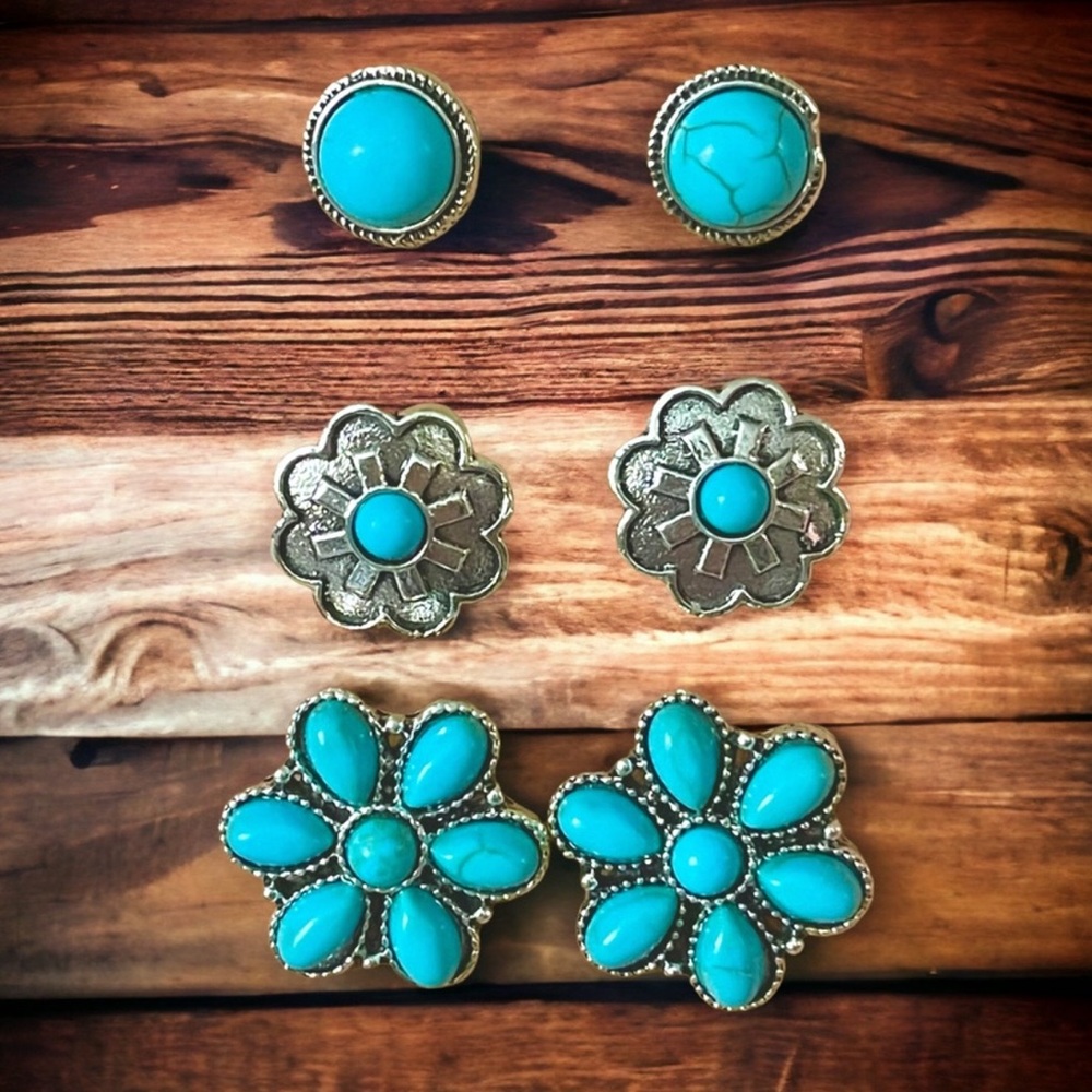New western turquoise and silver earring bundle